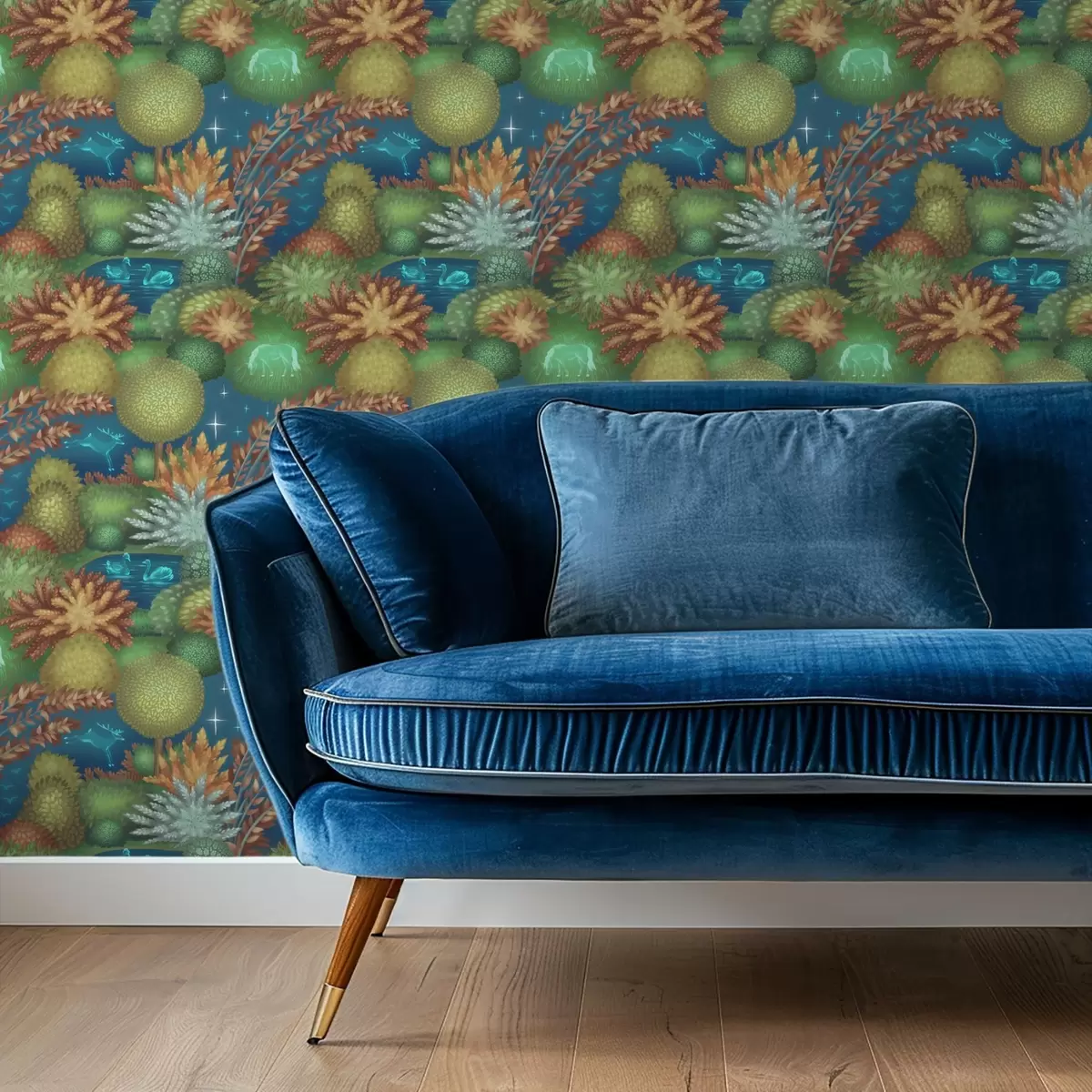 Carta da parati Giardino notturno da favola con un lago e animali luminosi a00851