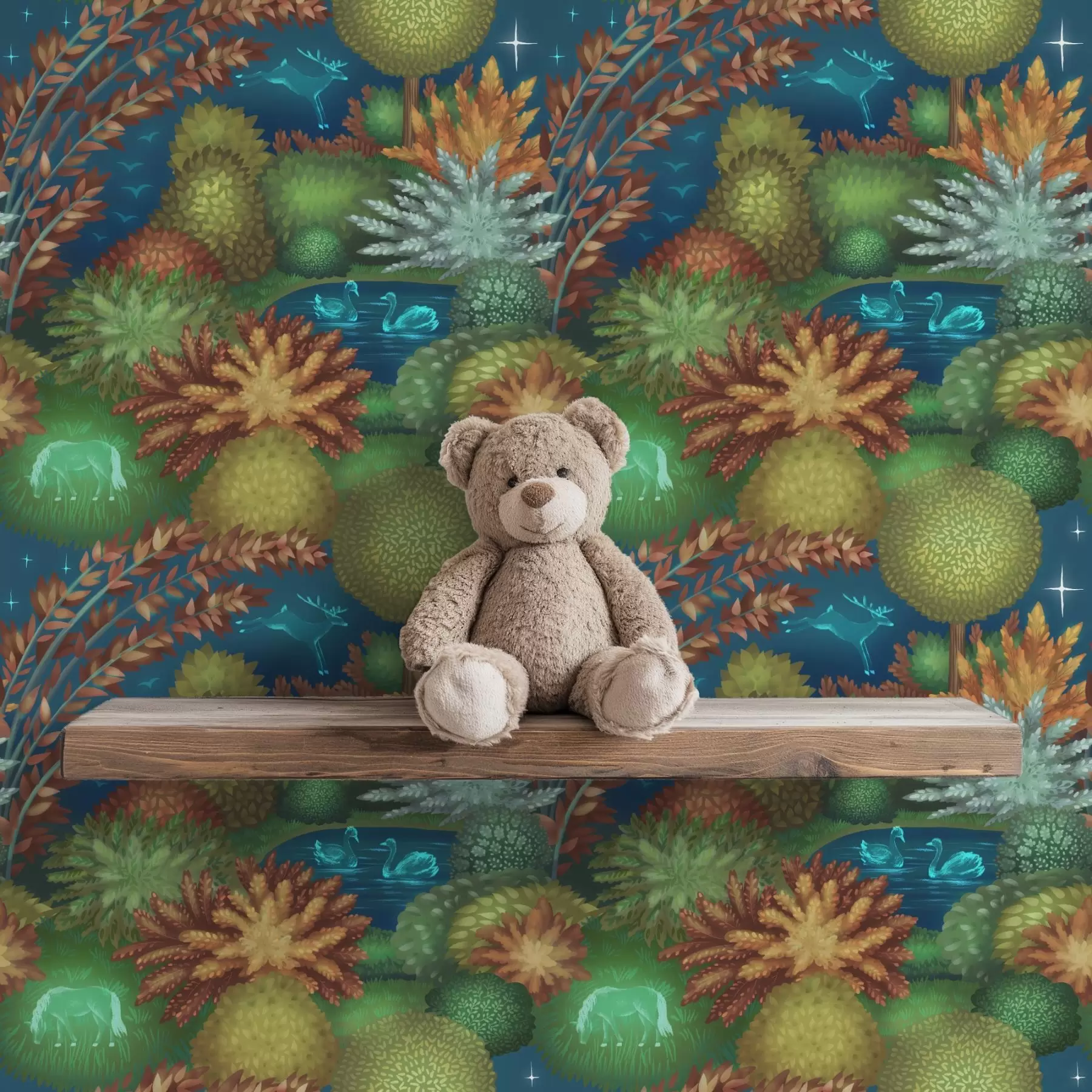 carta da parati Giardino notturno da favola con un lago e animali luminosi nr. a00851