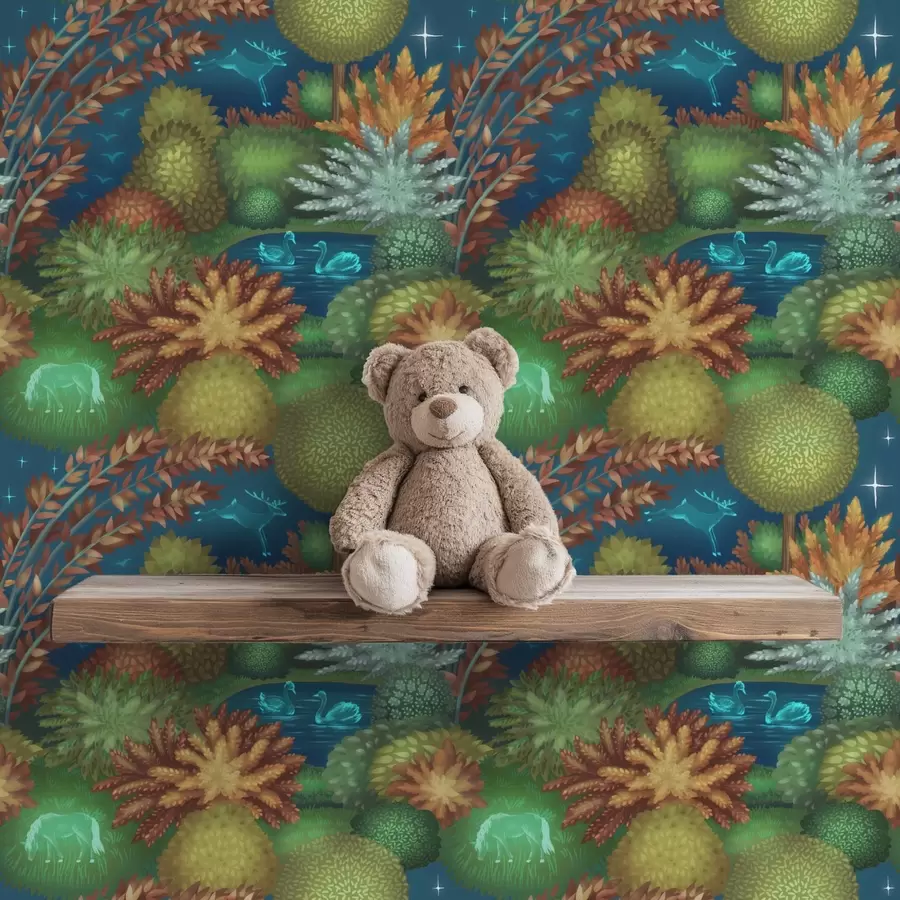 carta da parati Giardino notturno da favola con un lago e animali luminosi nr. a00851