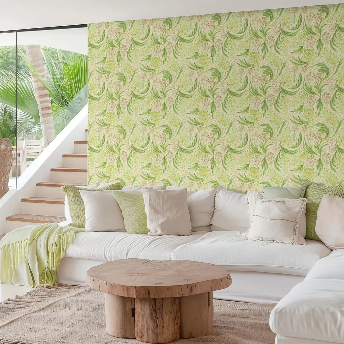 Carta da parati Motivo floreale leggero in delicate tonalità di verde a00853