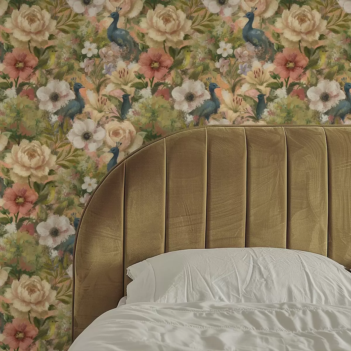 Carta da parati Giardino pittoresco con pavoni e fiori grandi a00885