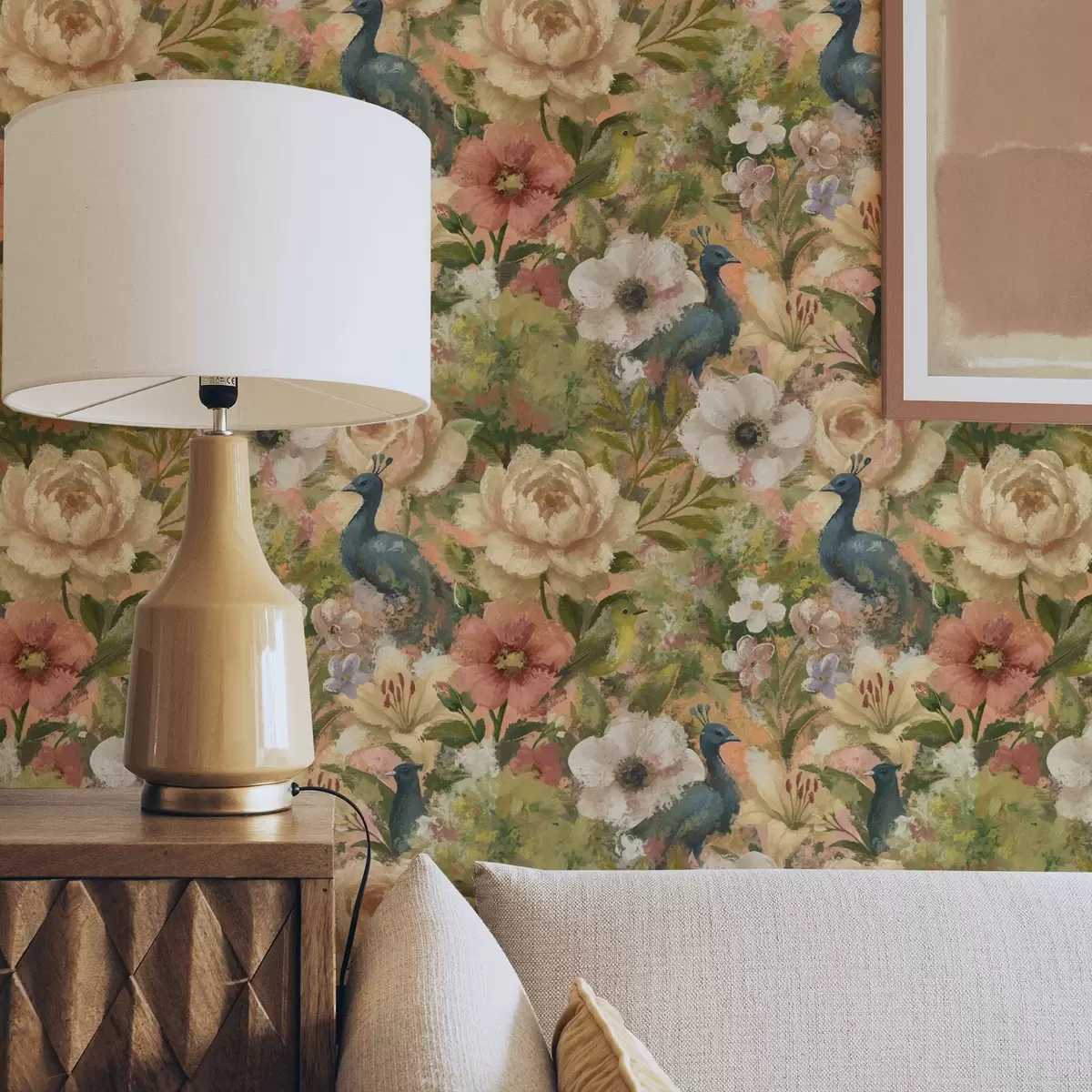 Carta da parati Giardino pittoresco con pavoni e fiori grandi a00885