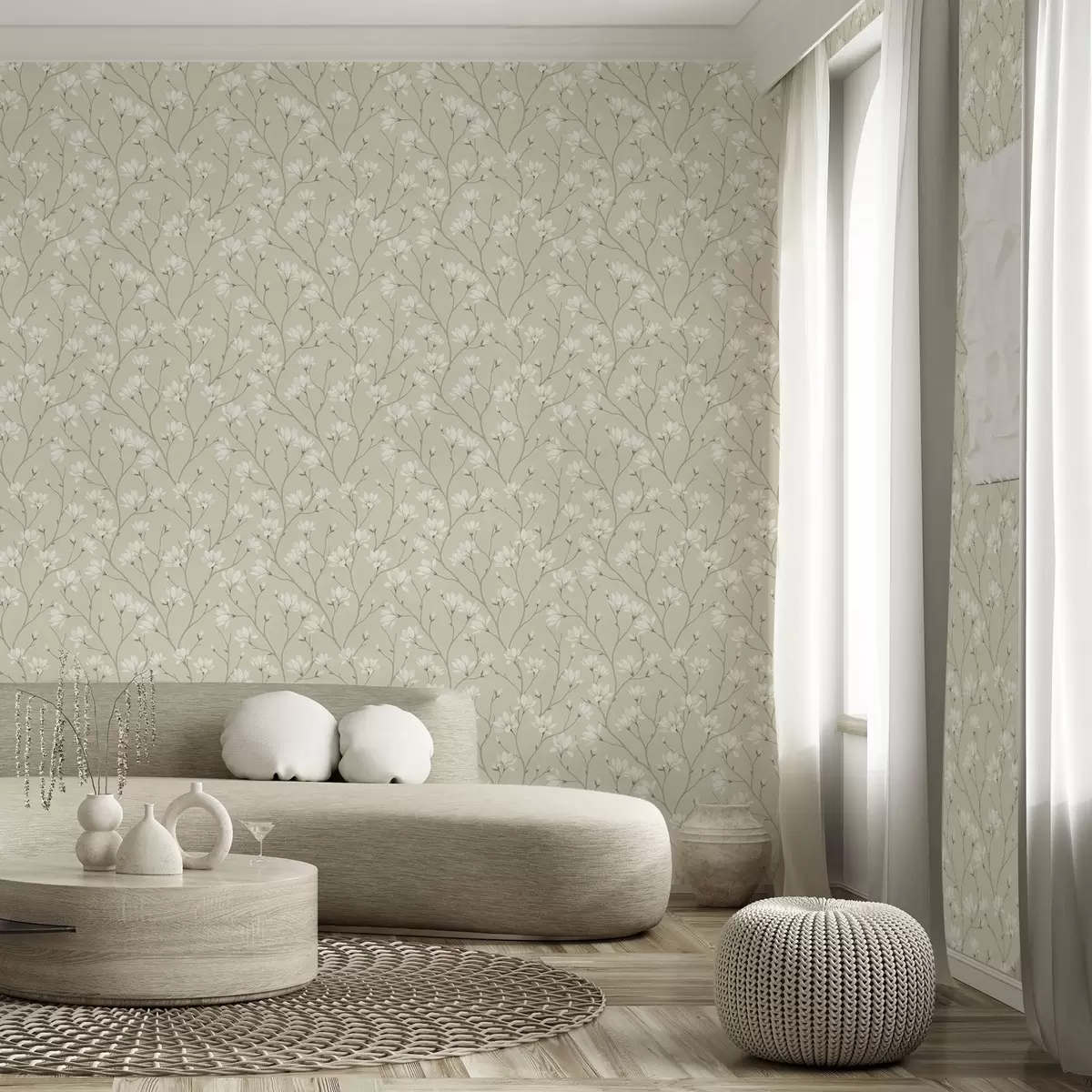 Carta da parati Magnolie leggere su sottili rami beige a00890