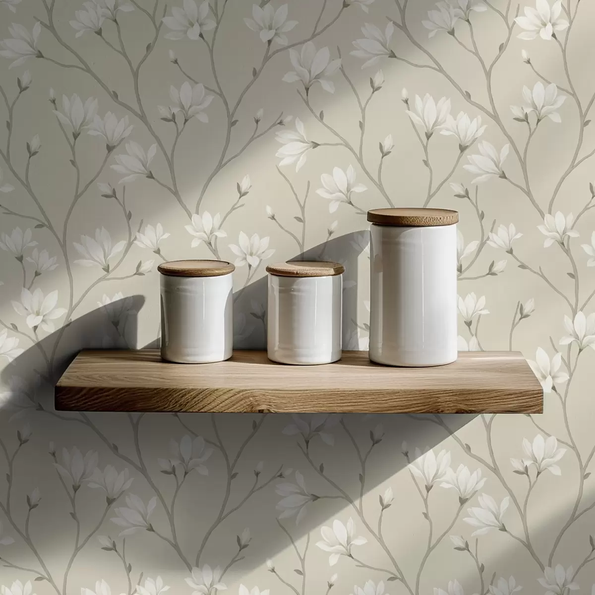 Carta da parati Magnolie leggere su sottili rami beige a00890