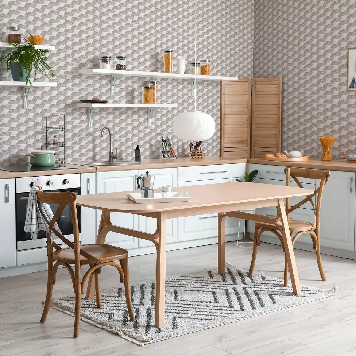 Carta da parati Triangoli con inserti testurizzati, mix lilla-grigio a00917