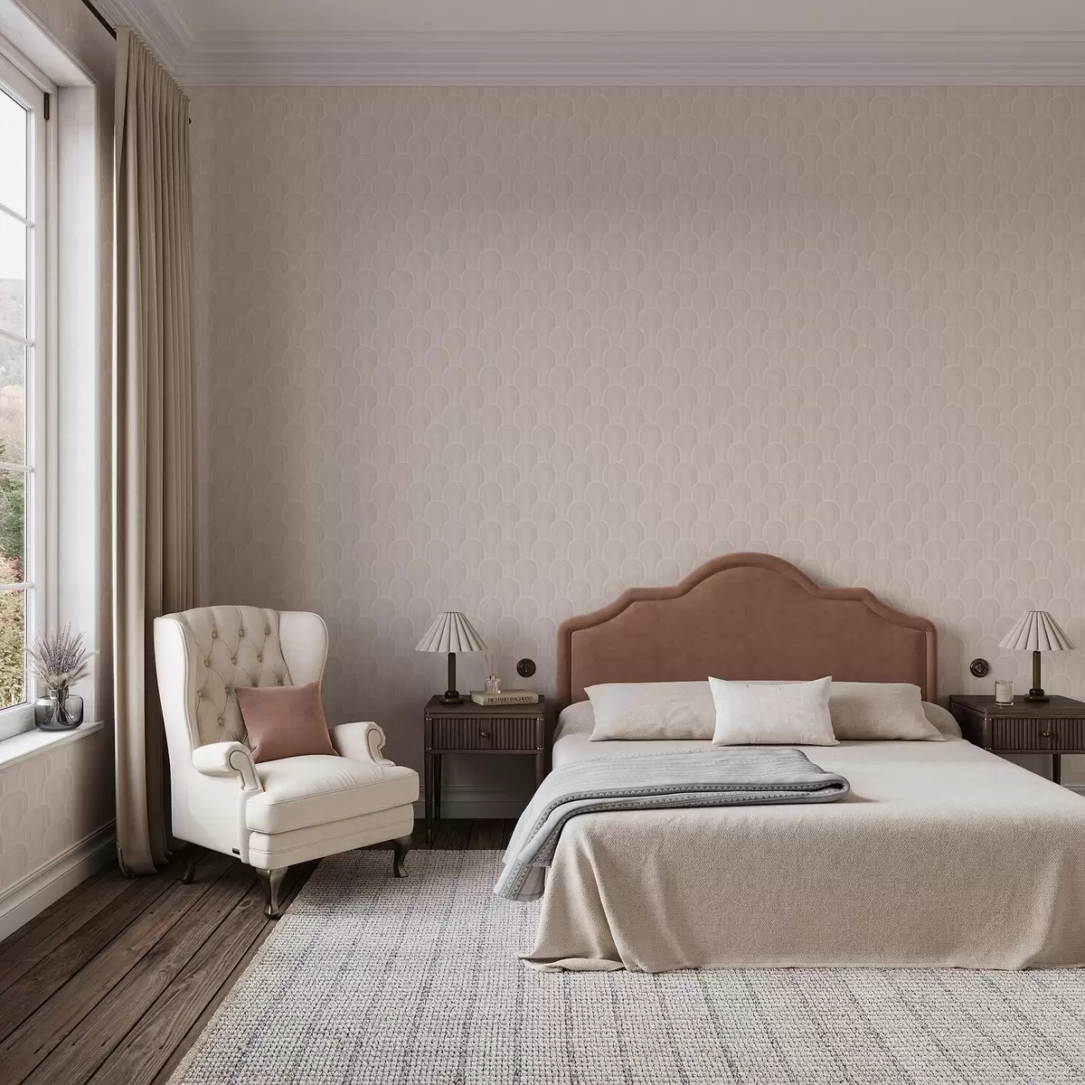 Carta da parati Moduli ad arco piccoli in calde tonalità crema-beige a00924