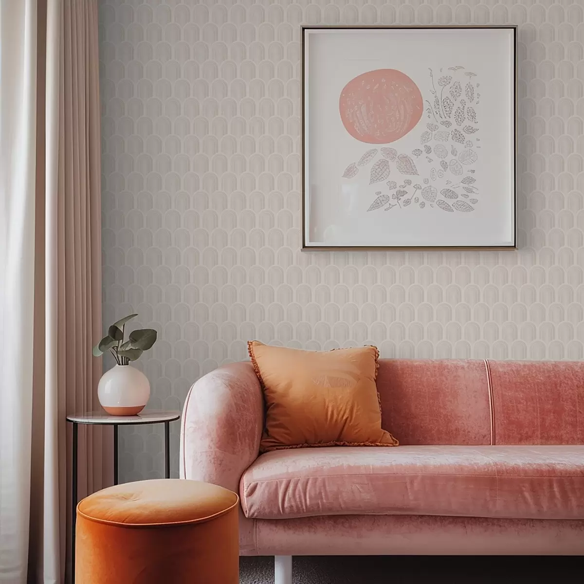 Carta da parati Fila di forme ad arco con morbide strisce beige, stile retrò a00923