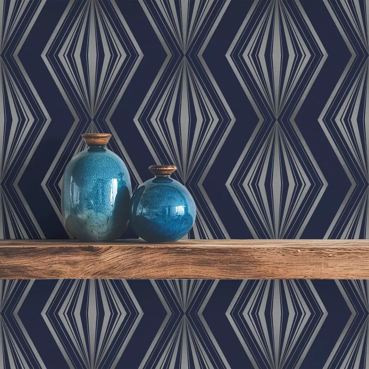 Carta da parati Diamanti geometrici a forma di raggi su sfondo blu scuro a00925