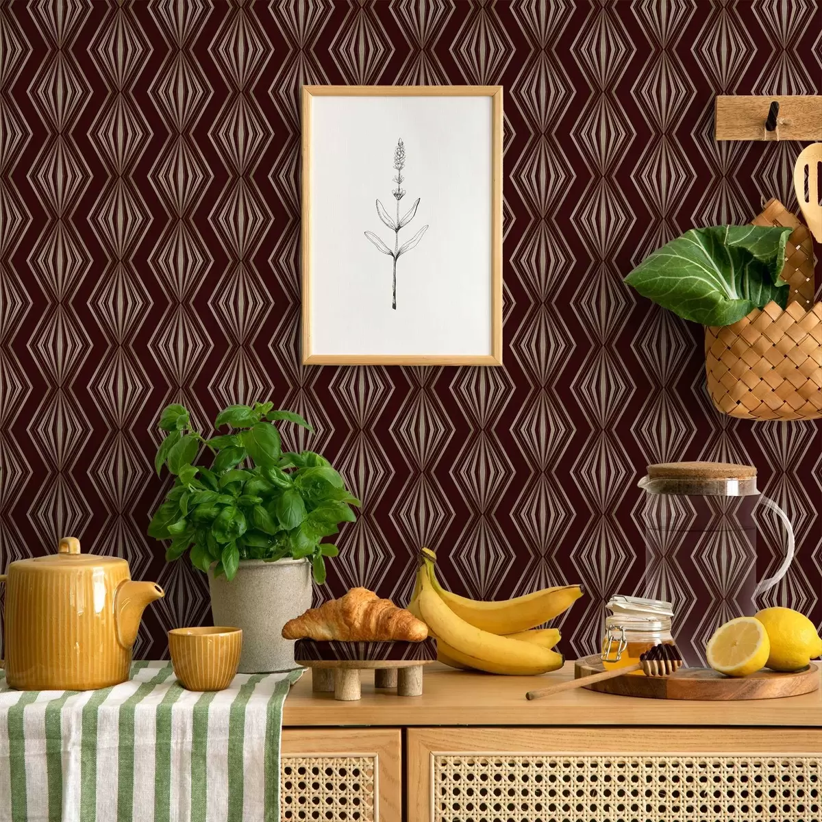 Carta da parati Motivo geometrico a rombi su sfondo color vino a00925v1