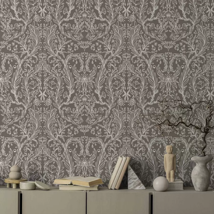 carta da parati Motivo botanico monocromatico su sfondo marrone caldo nr. a00929v2