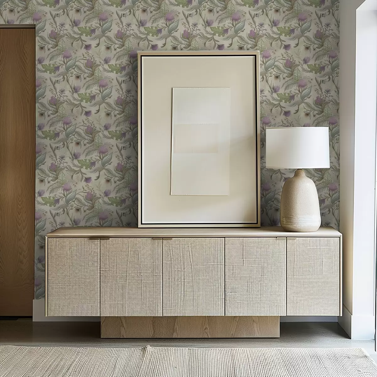 Carta da parati Boccioli di lillà e morbida vegetazione su sfondo color crema a00930v2