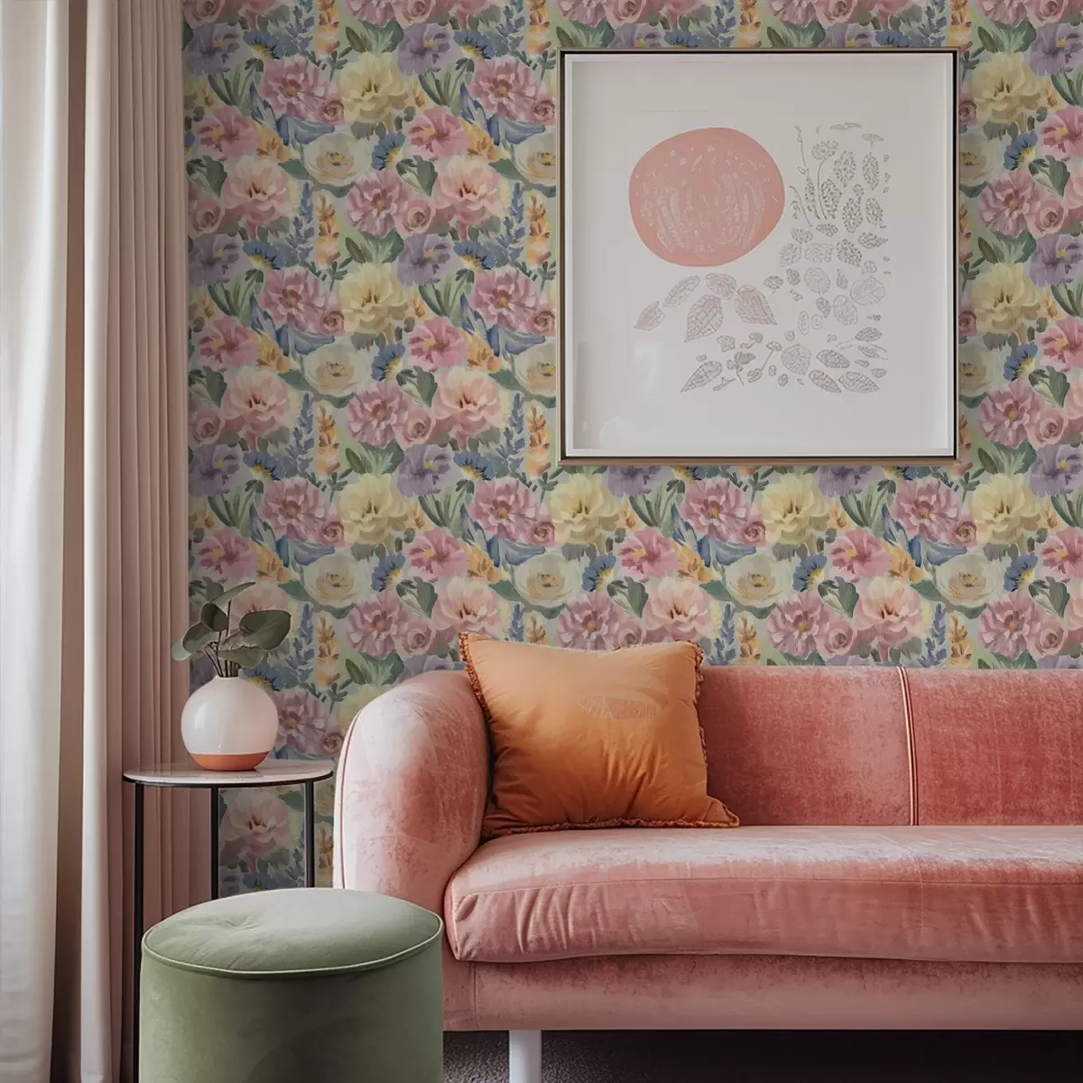 Carta da parati Fiori sfocati con pennello pastello, tavolozza di colori tenui a00954