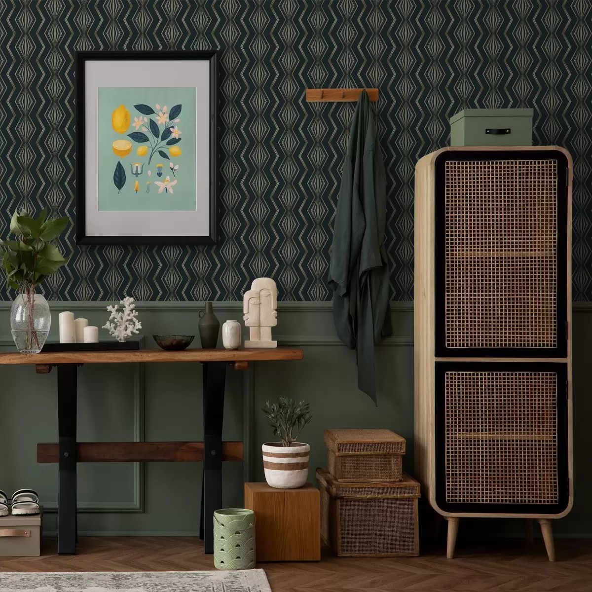 Carta da parati Motivo geometrico a rombi color verde acqua scuro a00973v1