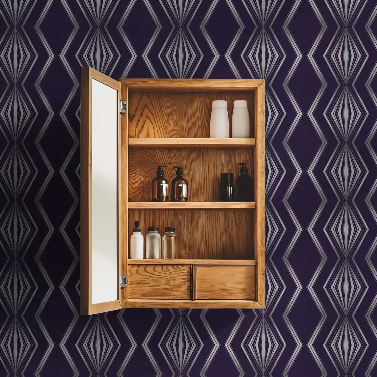 Carta da parati Sfondo viola intenso con rombi e linee grigie a zigzag a00974v1