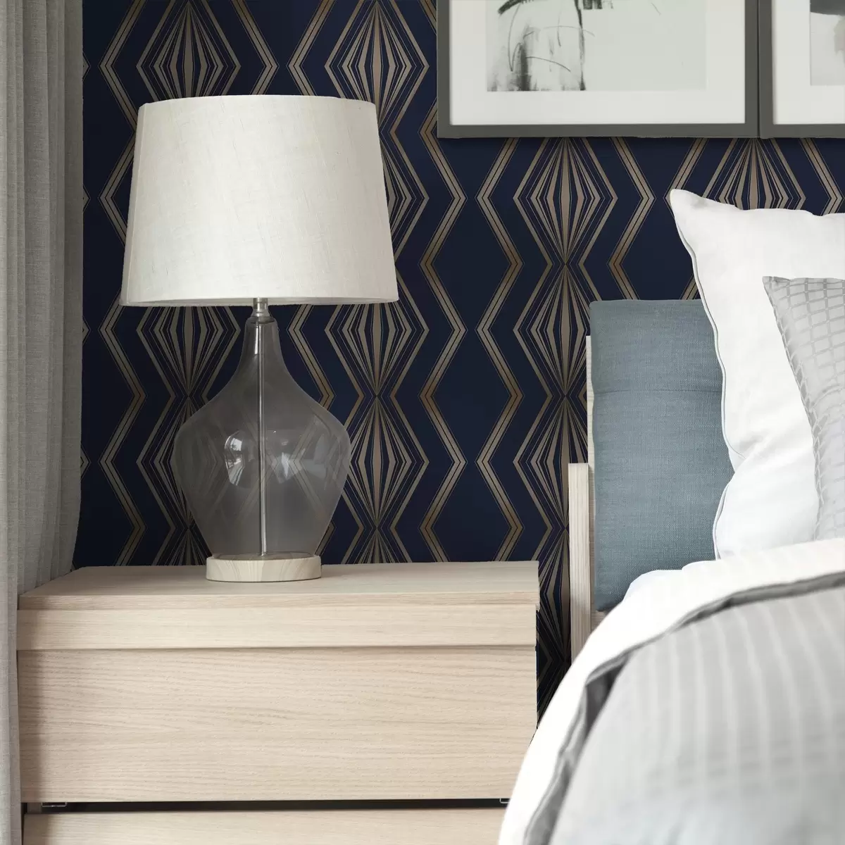 Carta da parati Sfondo blu scuro con rombi geometrici e zigzag a00974v2