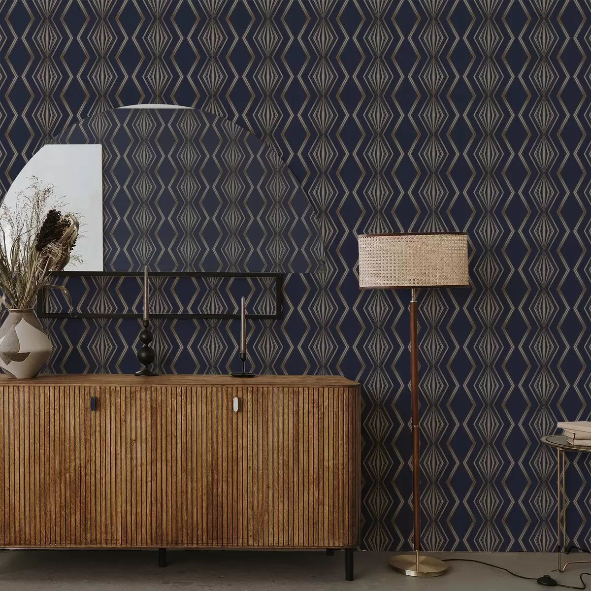 Carta da parati Sfondo blu scuro con rombi geometrici e zigzag a00974v2