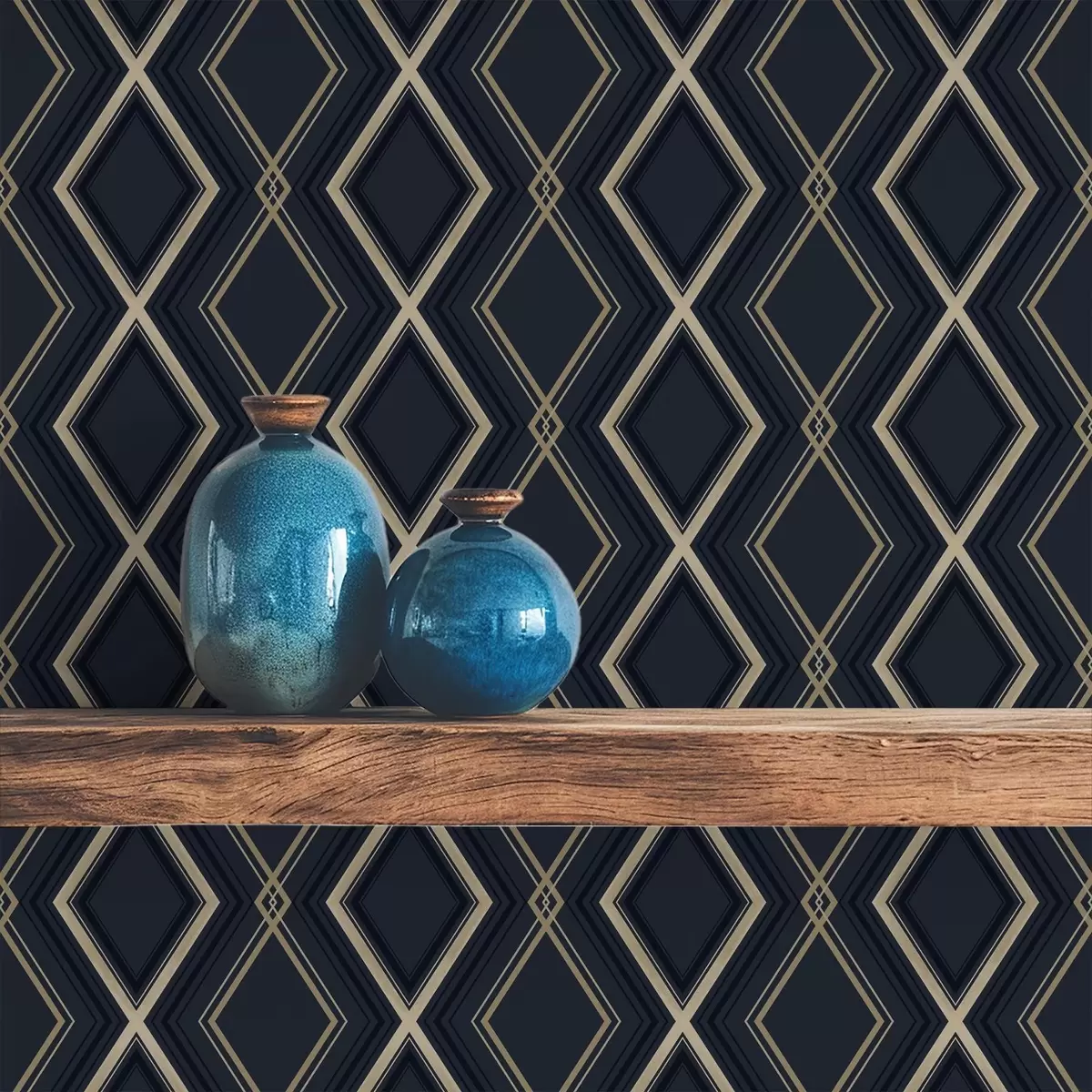 Carta da parati Rete a rombi blu scuro con sottili linee chiare a00975