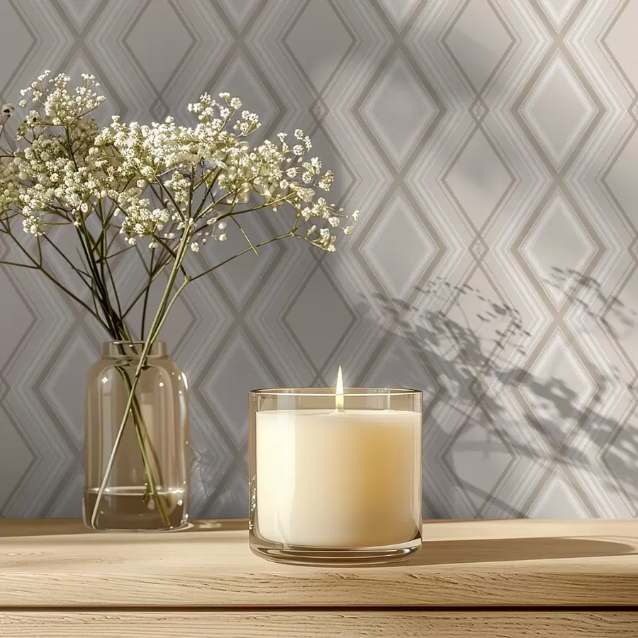 carta da parati Sfondo beige chiaro con griglia a rombi multistrato nr. a00975v2