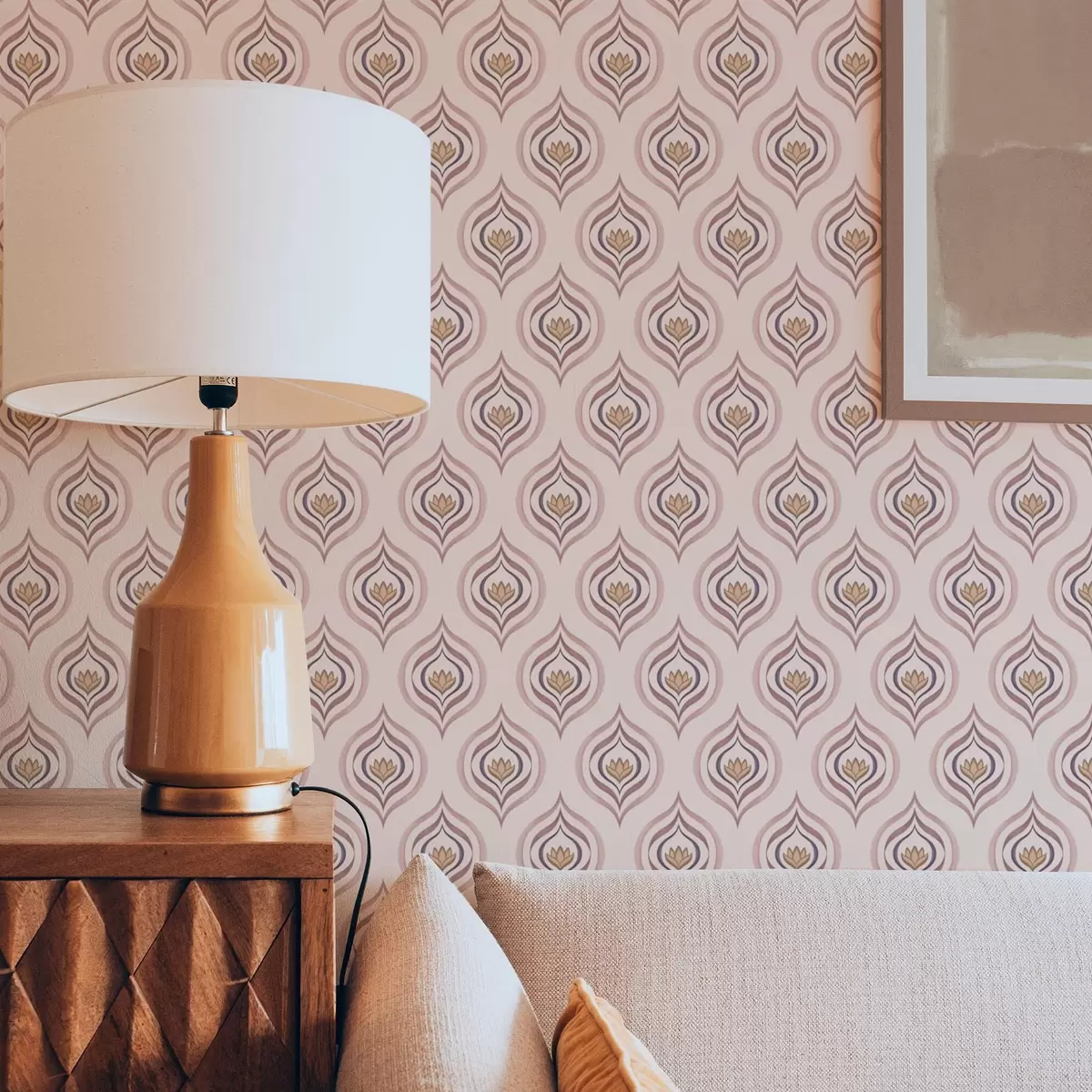 Carta da parati Motivo ritmico a goccia con un fiore su sfondo cipriato a00977