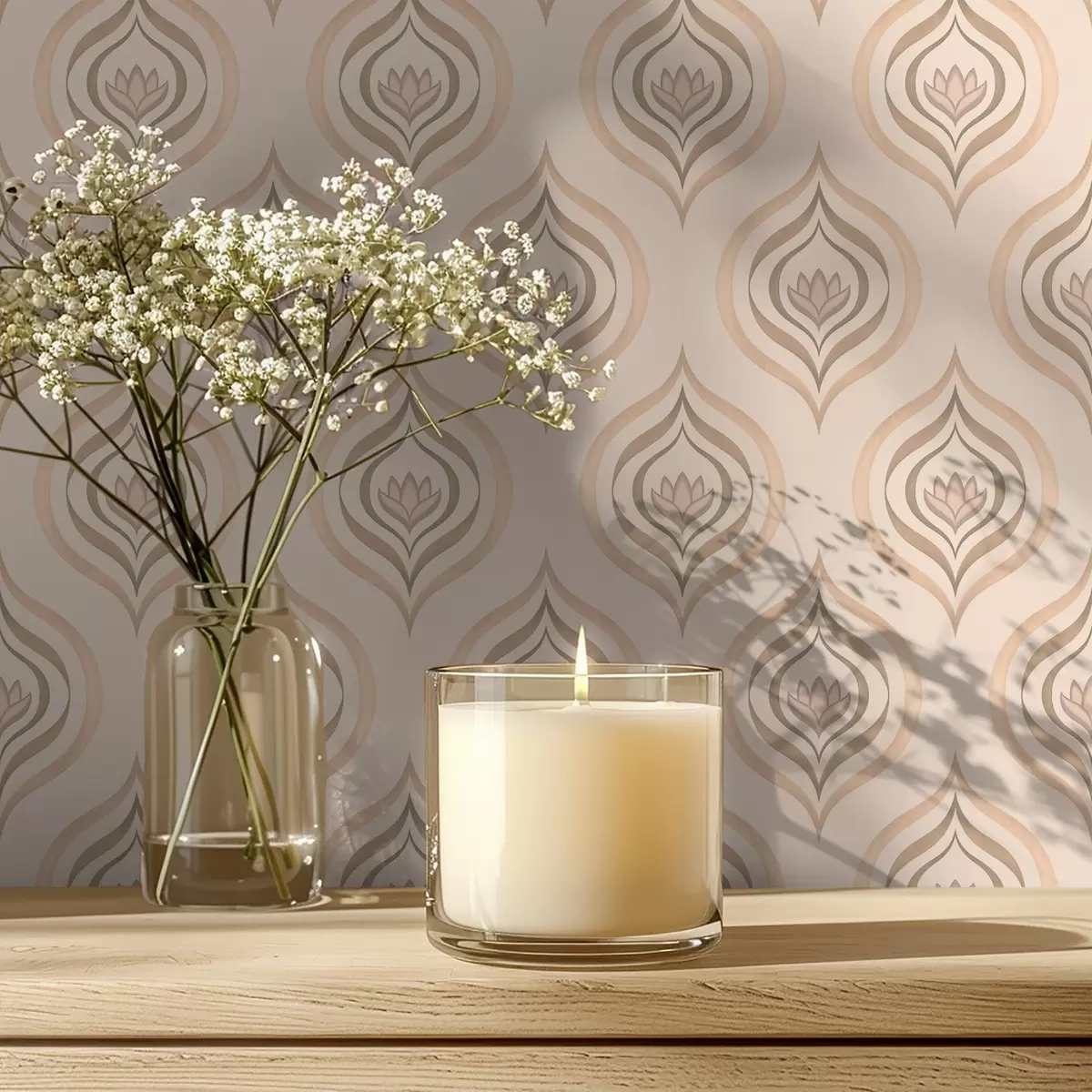 Carta da parati Motivi a goccioline polverose con un fiore su uno sfondo caldo a00977v2