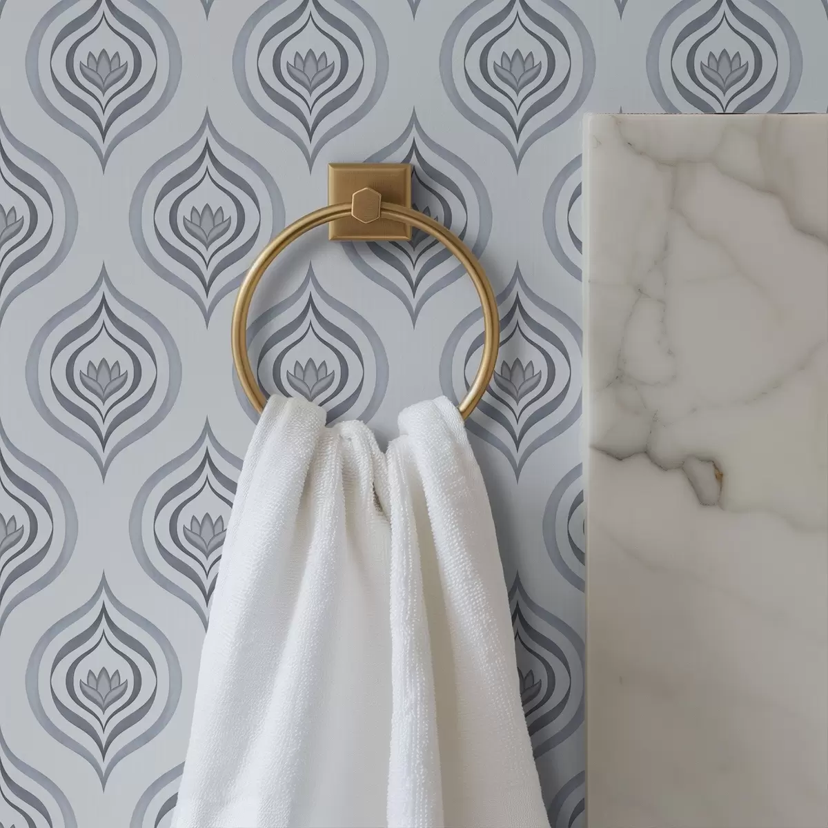 Carta da parati Motivo a goccia con un fiore nei toni del grigio-blu a00977v3