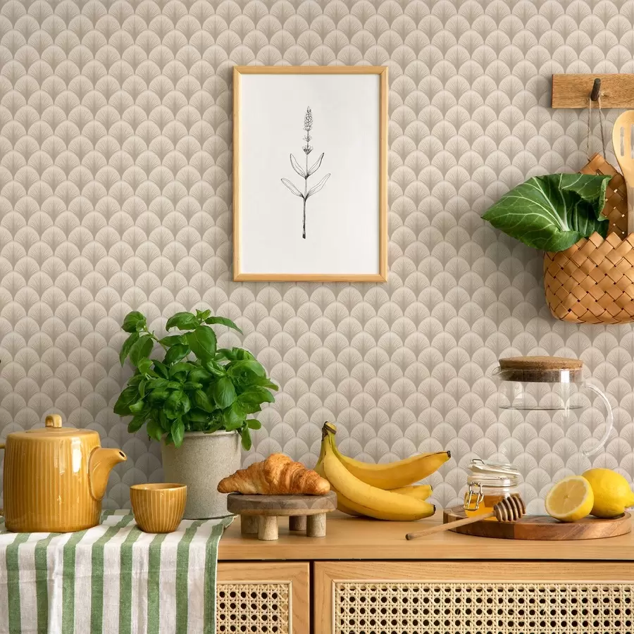 carta da parati Archi a ventaglio beige con raggi sottili su sfondo chiaro nr. a00978