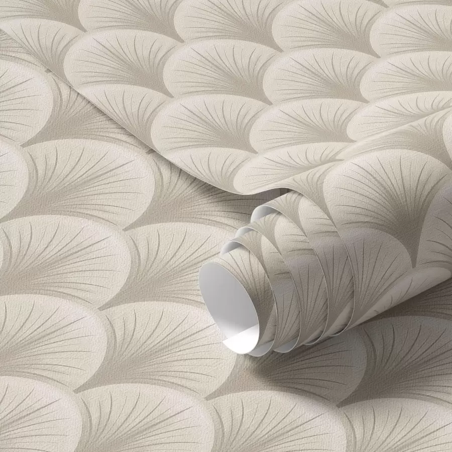 carta da parati Archi a ventaglio beige con raggi sottili su sfondo chiaro nr. a00978