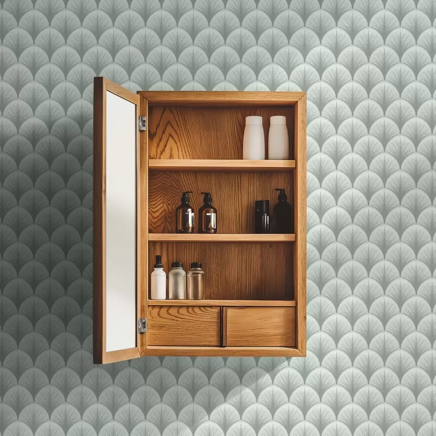 carta da parati Archi di foglie di menta con raggi su uno sfondo verde chiaro nr. a00978v2