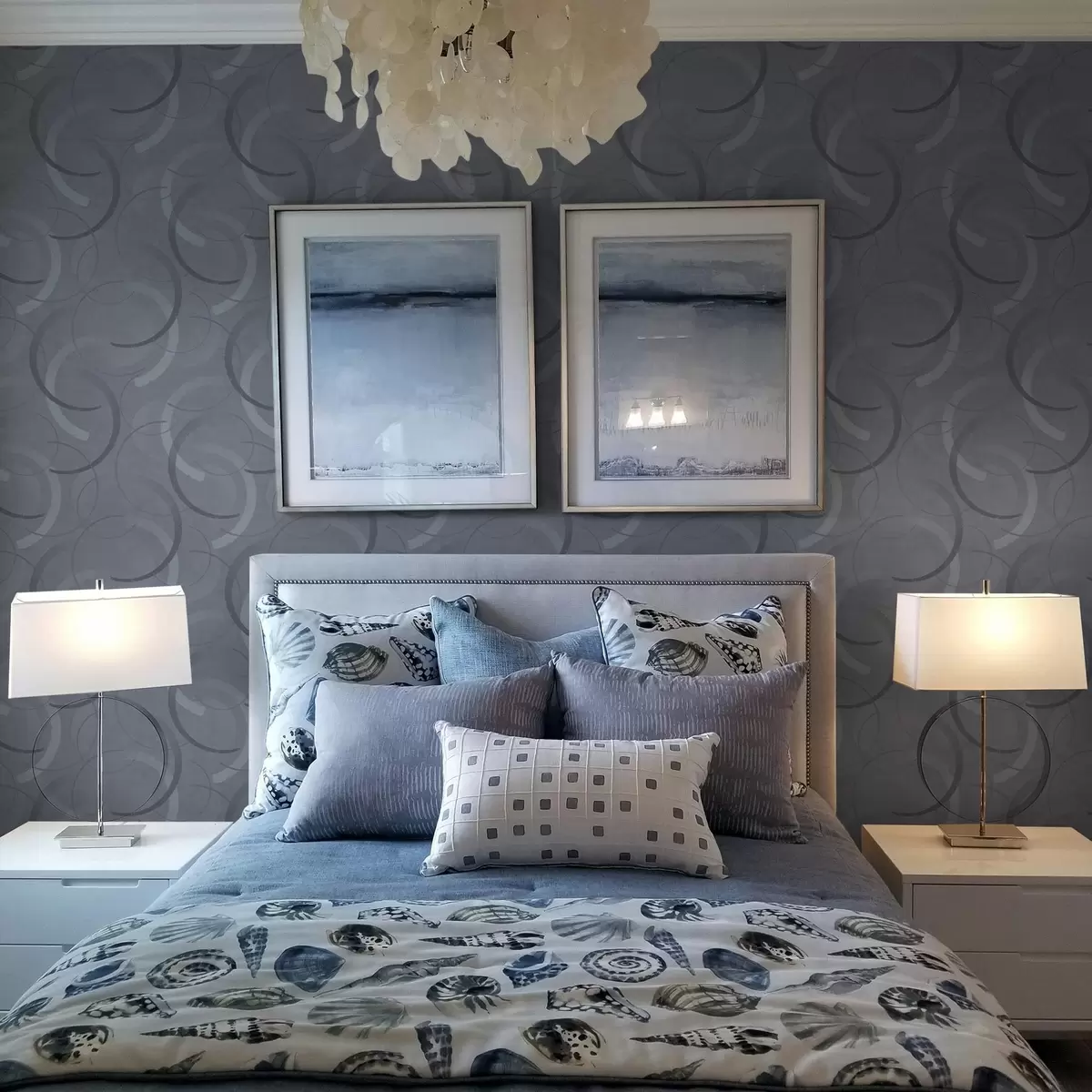 Carta da parati Semicerchi e cerchi morbidi in una fresca palette di grigio-blu a00980