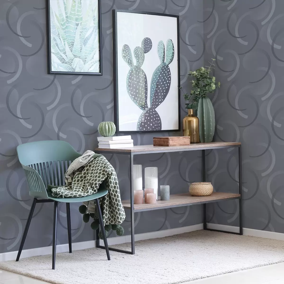 Carta da parati Semicerchi grigi e cerchi sfocati su uno sfondo strutturato a00981