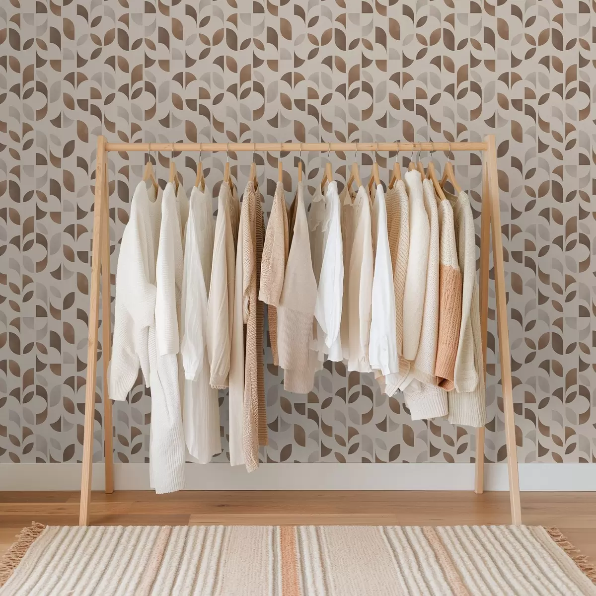 Carta da parati Ritmo di semicerchi e foglie nei caldi toni del marrone caramello a00986v1