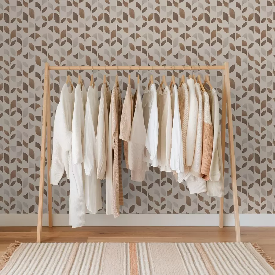 carta da parati Ritmo di semicerchi e foglie nei caldi toni del marrone caramello nr. a00986v1