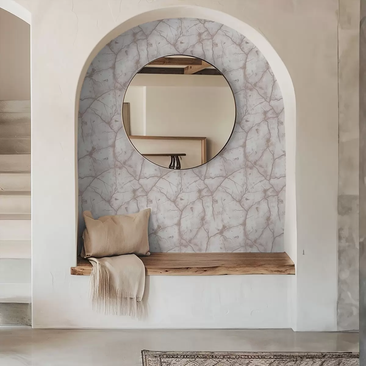 Carta da parati Calcestruzzo leggero con una trama di crepe e macchie rosa a00987