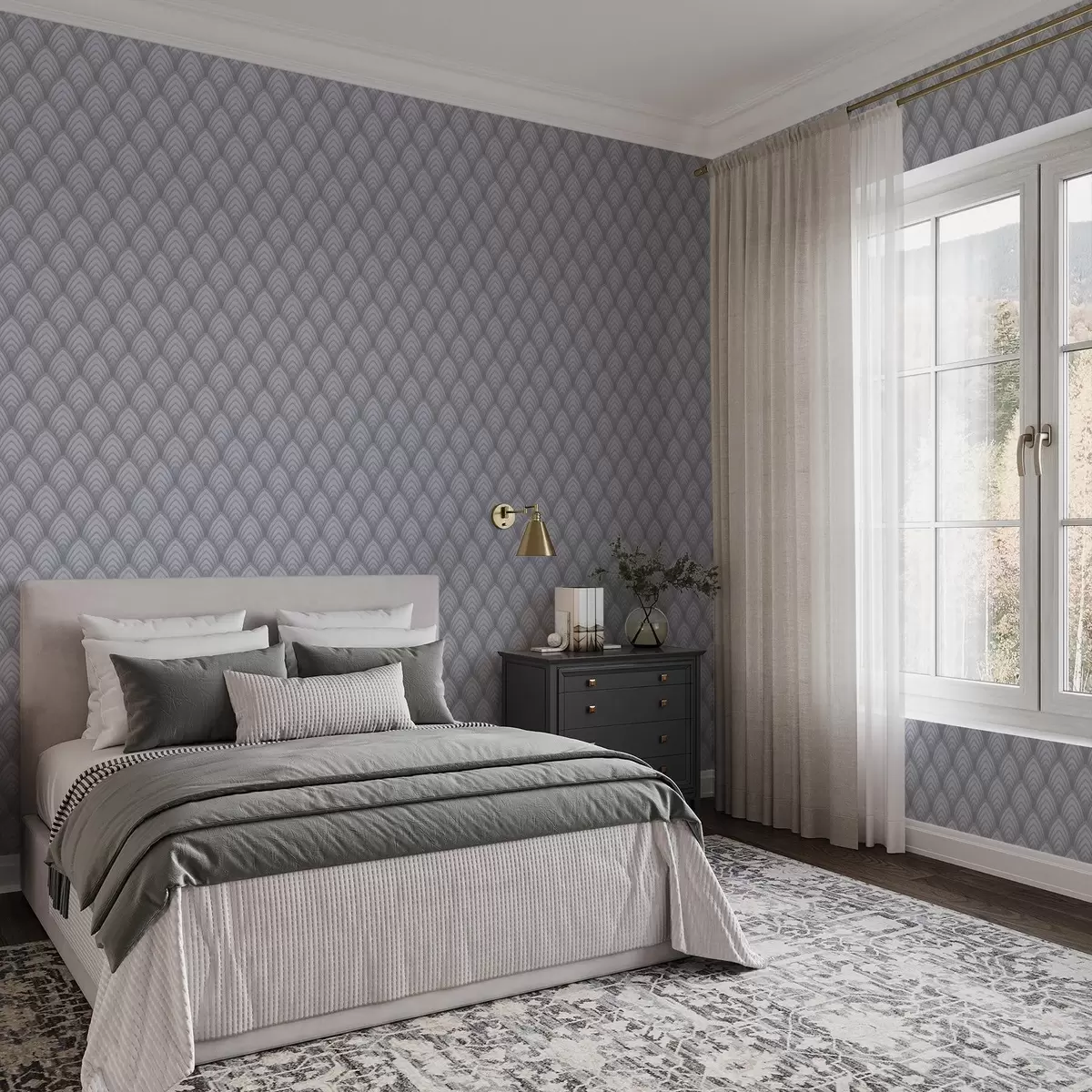 Carta da parati Archi volumetrici simili a scale di grigi con una leggera sfumatura a00989