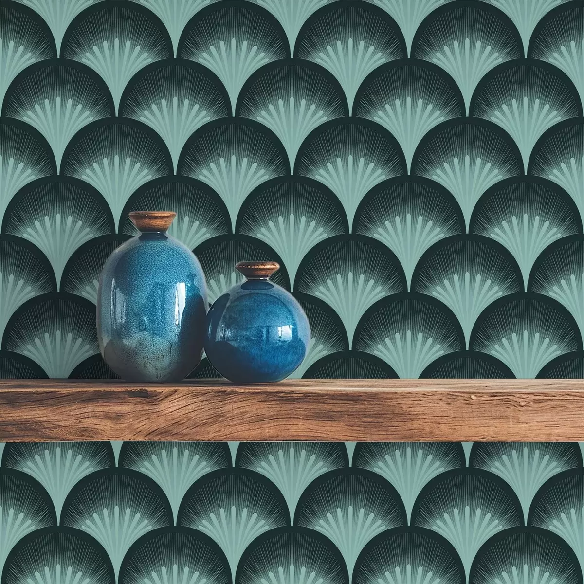 Carta da parati Ventagli color menta a contrasto su uno sfondo quasi nero a00990