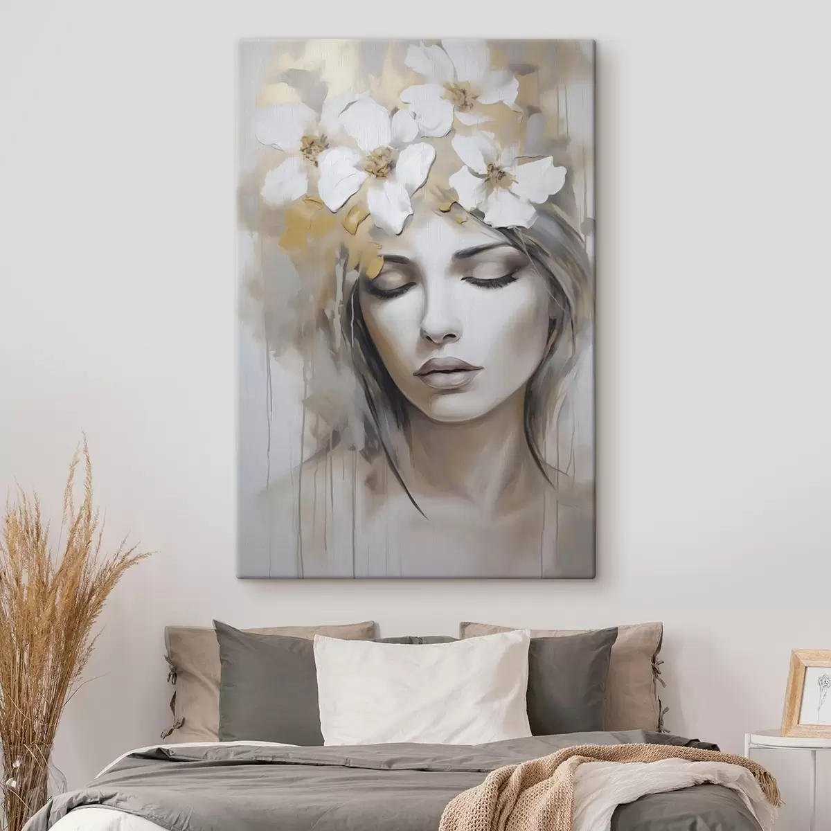 carta da parati Ritratto astratto di una ragazza con fiori, imitazione di un dipinto nr. s46756