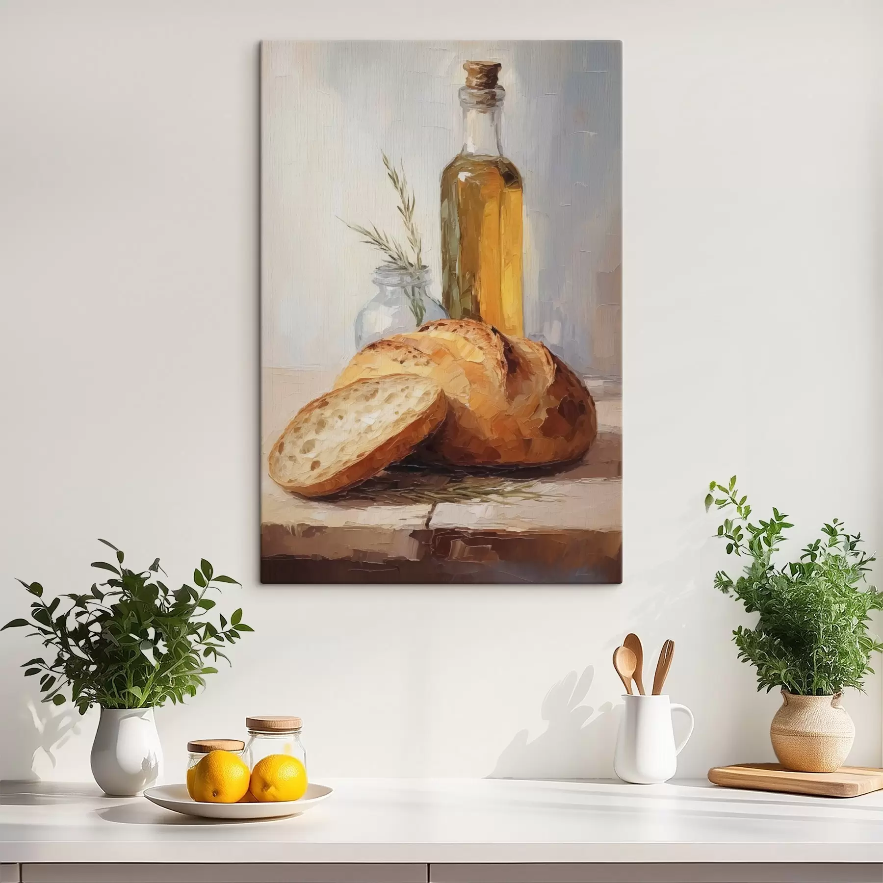 carta da parati Pane e una bottiglia d'olio, dipinto imitazione nr. s46759