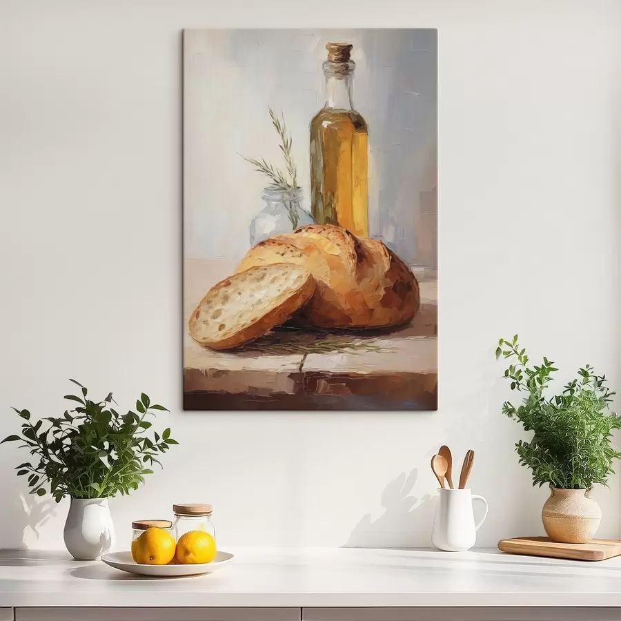 carta da parati Pane e una bottiglia d'olio, dipinto imitazione nr. s46759