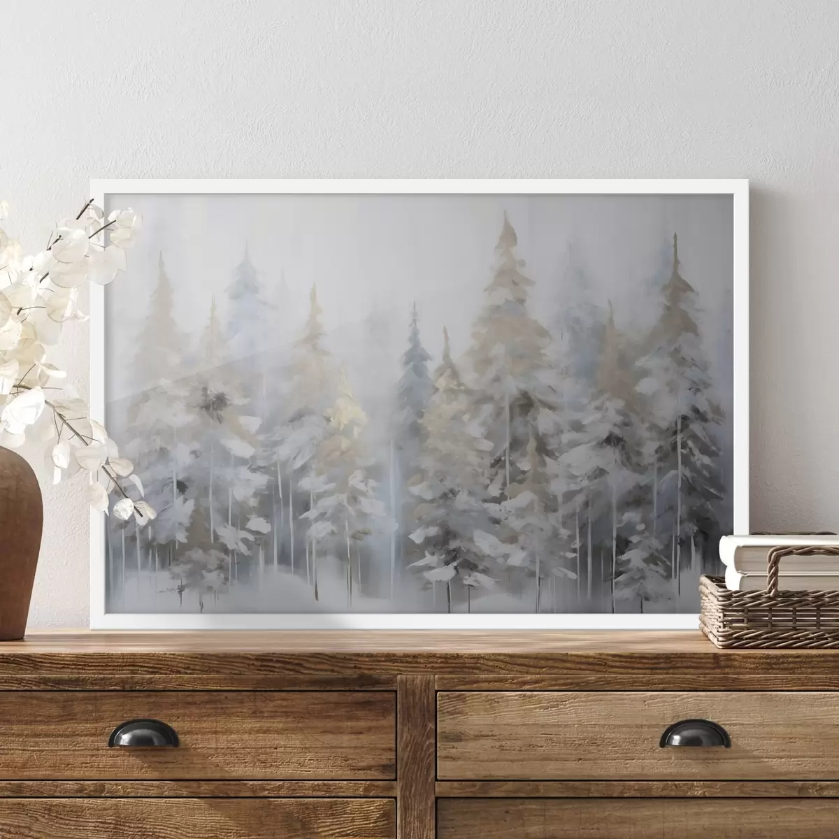 Poster Dipinto che imita una foresta invernale f46762