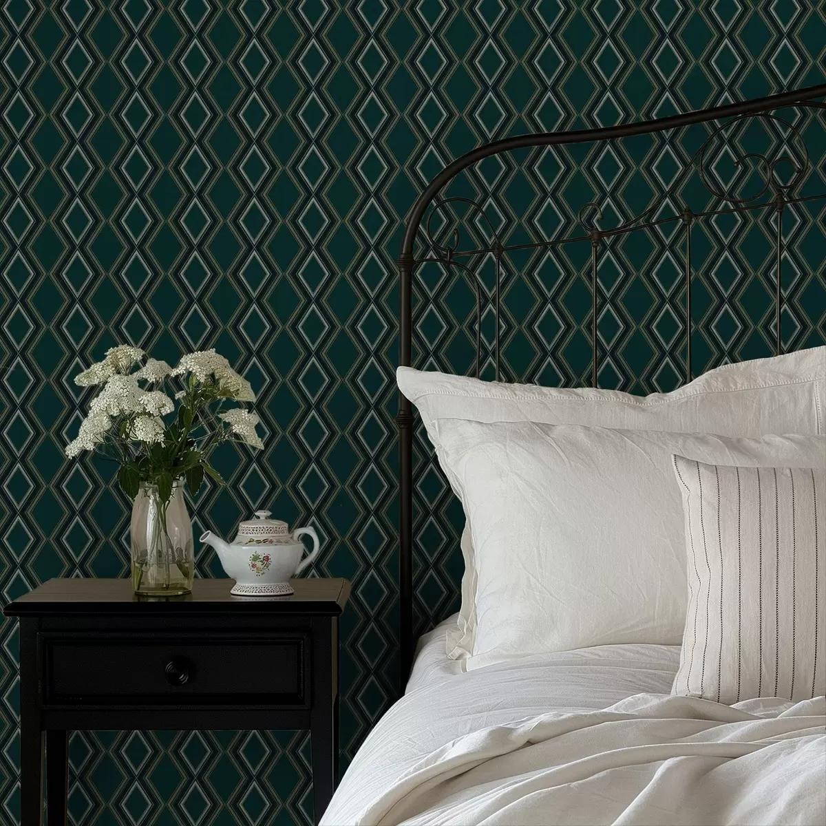 Carta da parati Sfondo verde acqua scuro con file verticali di rombi a00976