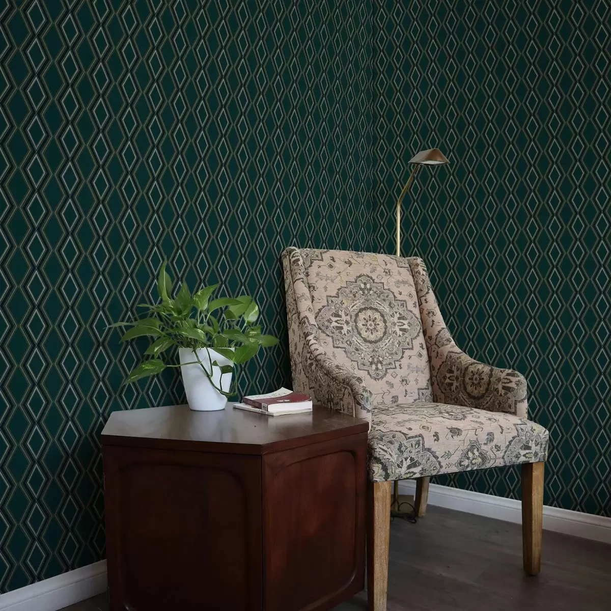 Carta da parati Sfondo verde acqua scuro con file verticali di rombi a00976