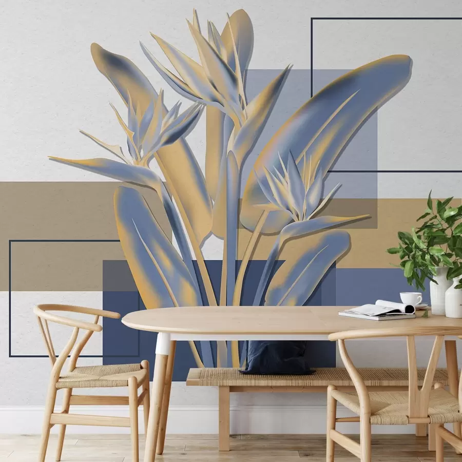 Carta da parati Floreale Strelitzia e geometria n. w04949v1