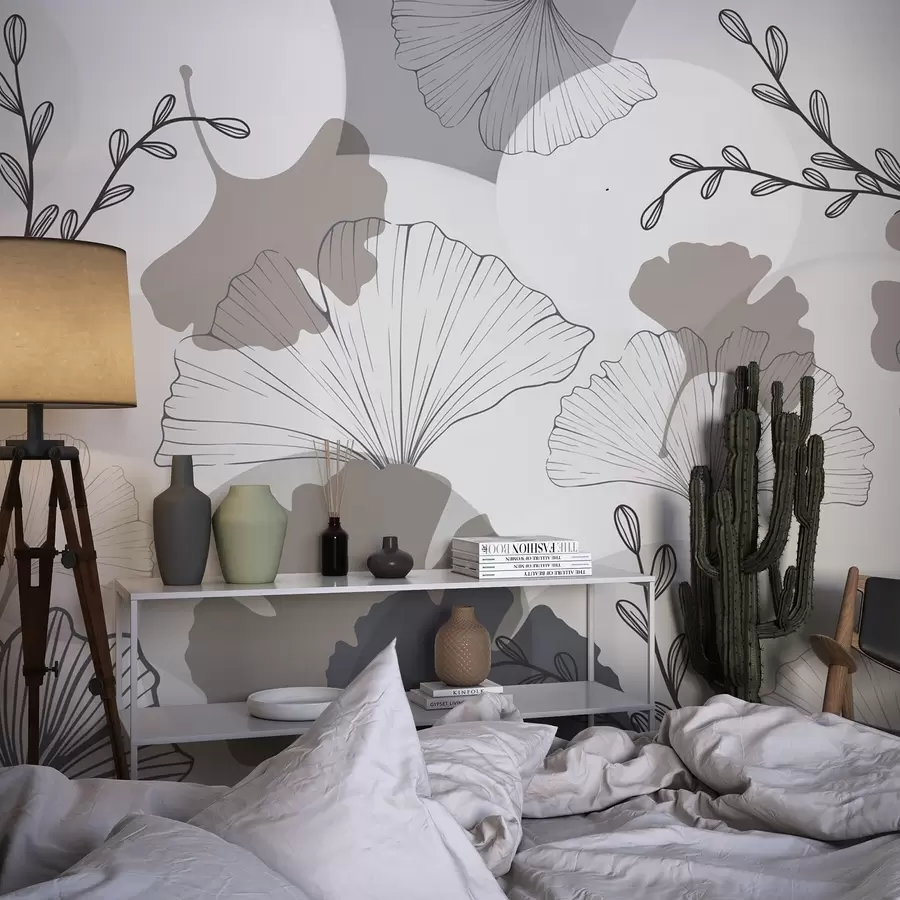 Carta da parati nature Foglie di ginkgo minimaliste 