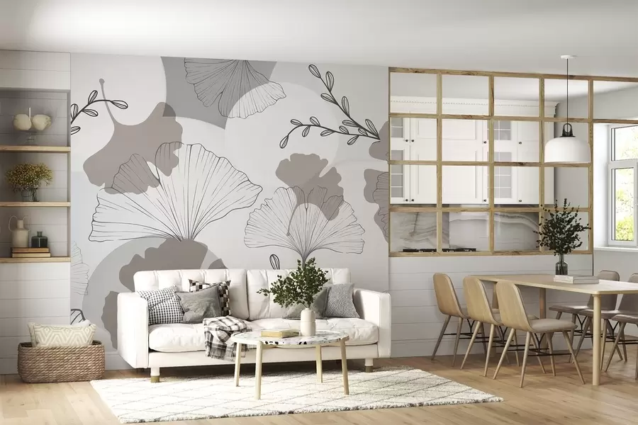 Carta da parati nature Foglie di ginkgo minimaliste 