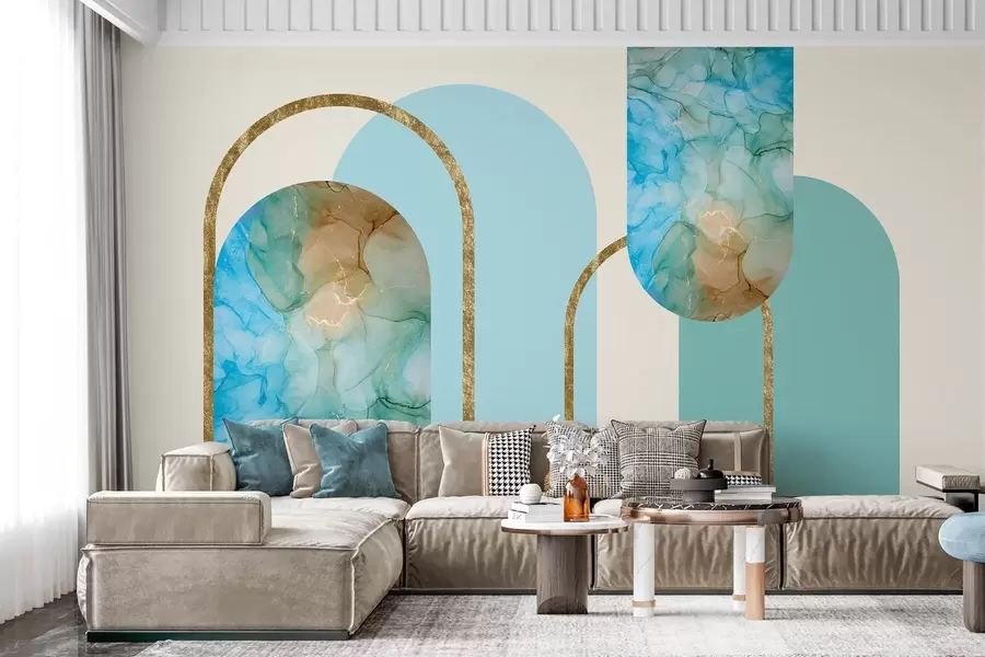 carta da parati eleganti archi con finitura in finto marmo in stile art déco nr. w04879