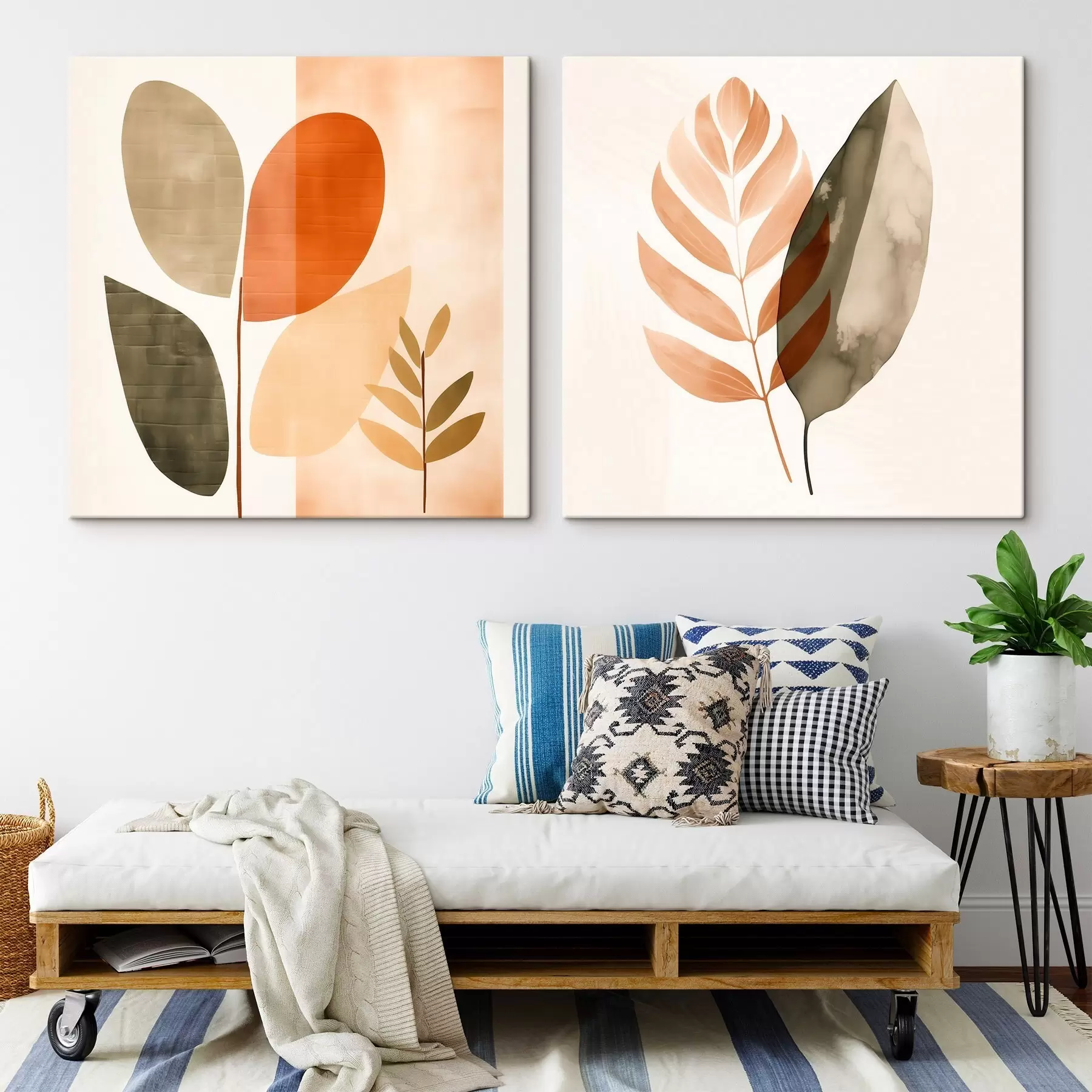 carta da parati Dittico con motivi botanici in una palette di colori pastello nr. m00983