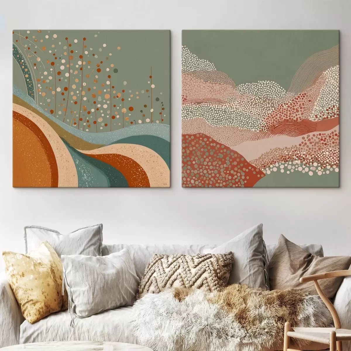 carta da parati Paesaggio astratto in due parti con elementi punteggiati e ondulati nr. m00987