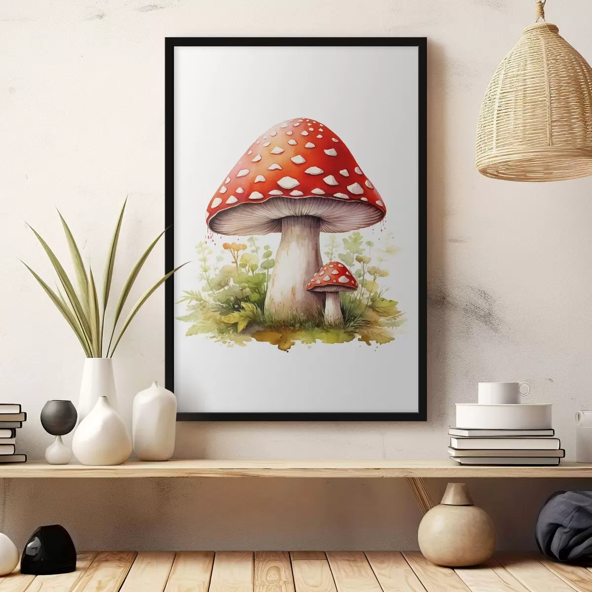 Poster Funghi di bosco, amanita muscaria, imitazione acquerello f46767