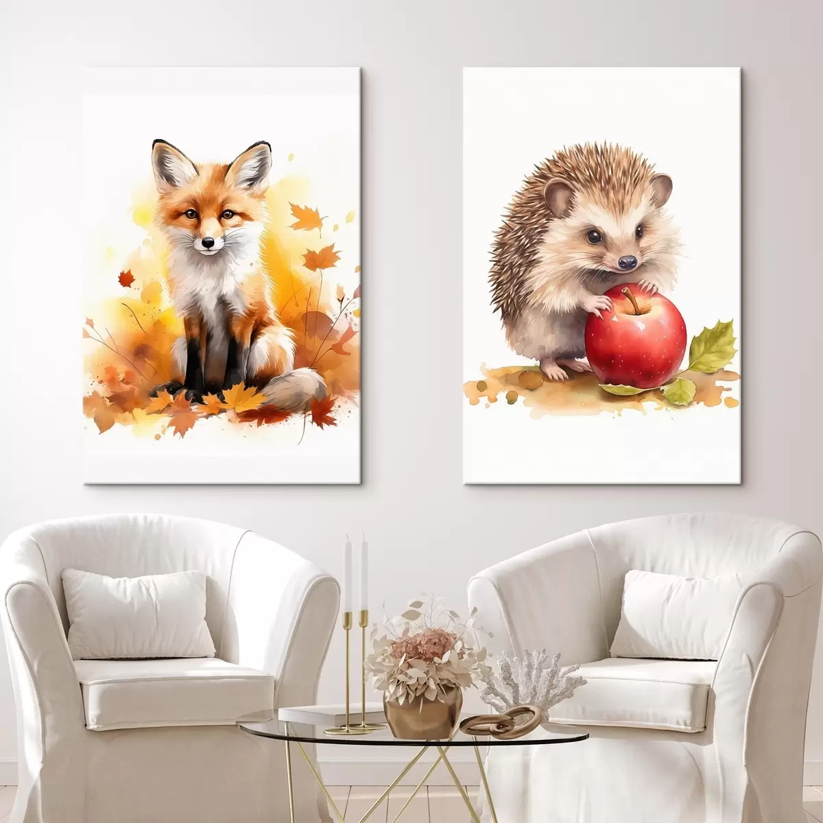 carta da parati Volpe e riccio, acquerello imitazione nr. m01050