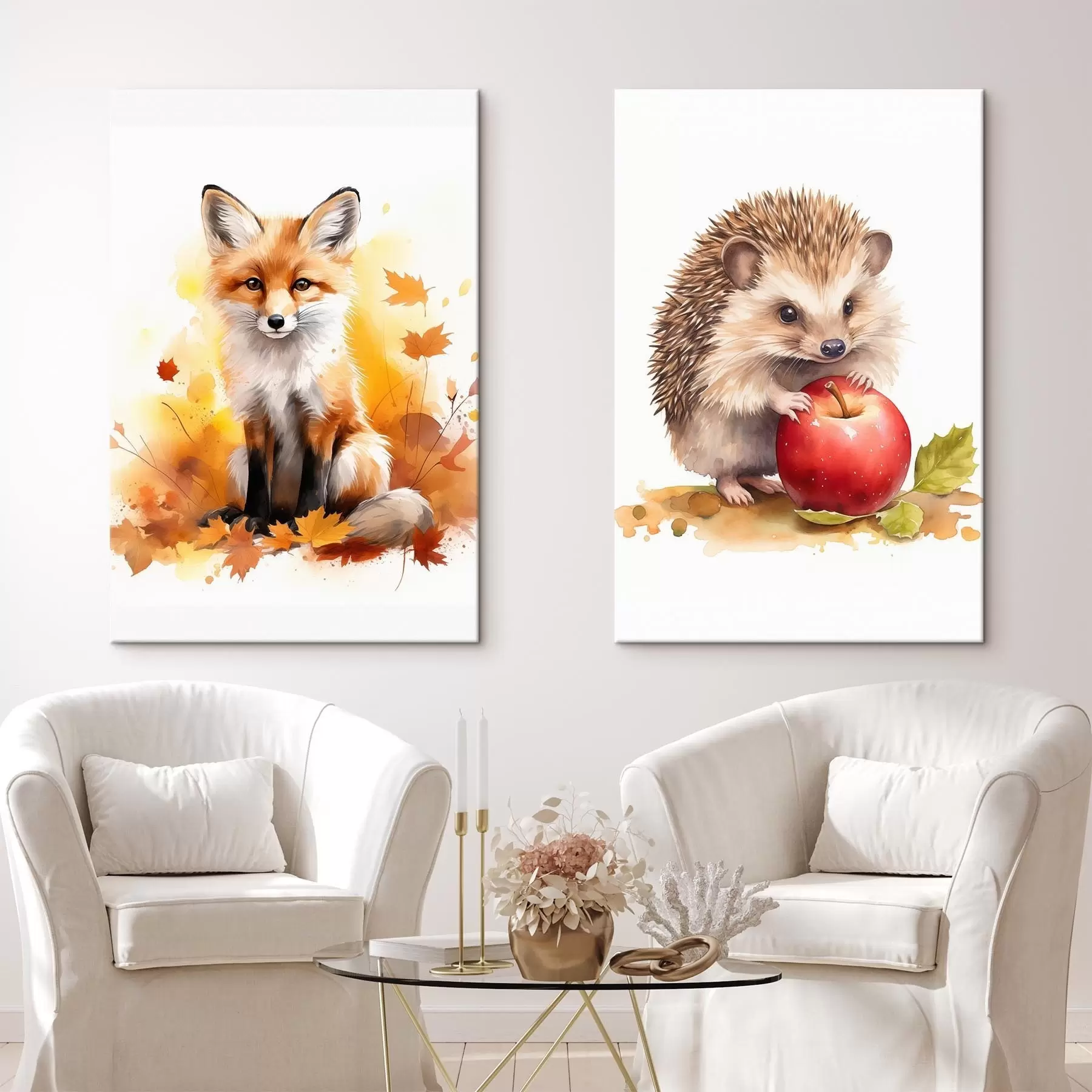 carta da parati Volpe e riccio, acquerello imitazione nr. m01050